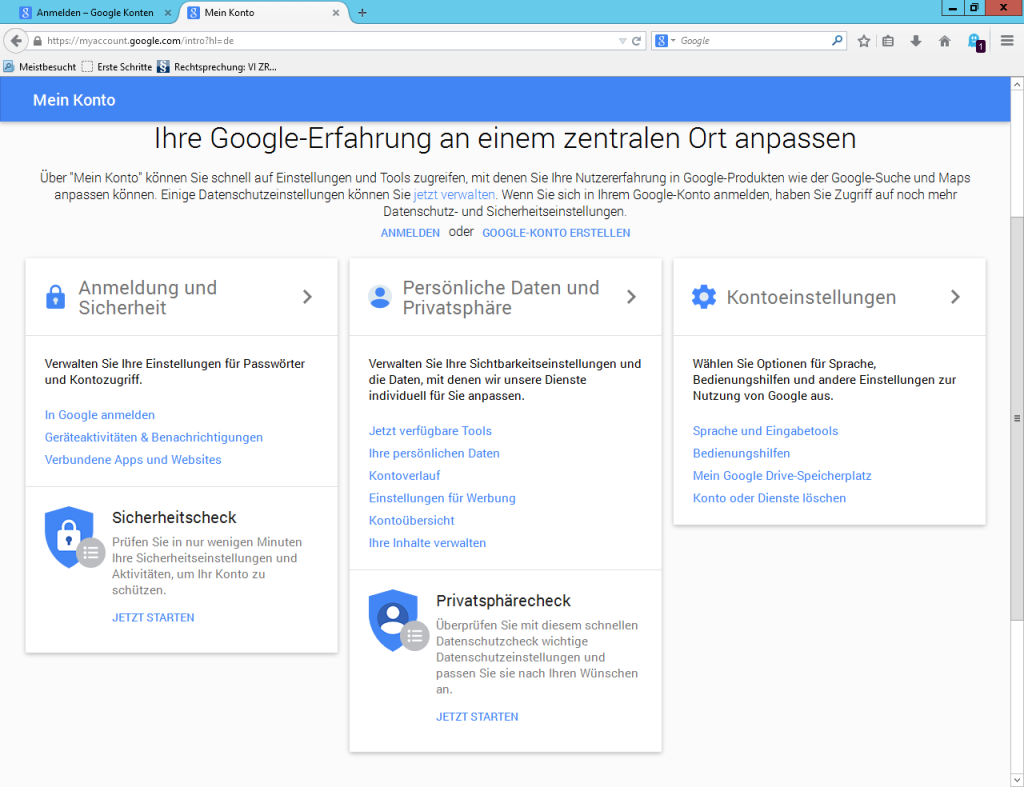 Wenn Sie sich in Ihrem Google-Konto anmelden, haben Sie Zugriff auf noch mehr Datenschutz- und Sicherheitseinstellungen.